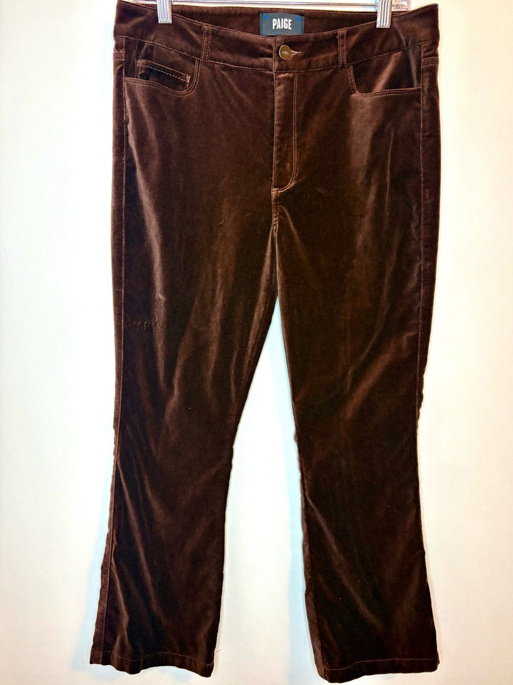 PAIGE Cindy Velvet Pants 30 Chicory Coffee Brown Ankle Straight Leg Split Hem